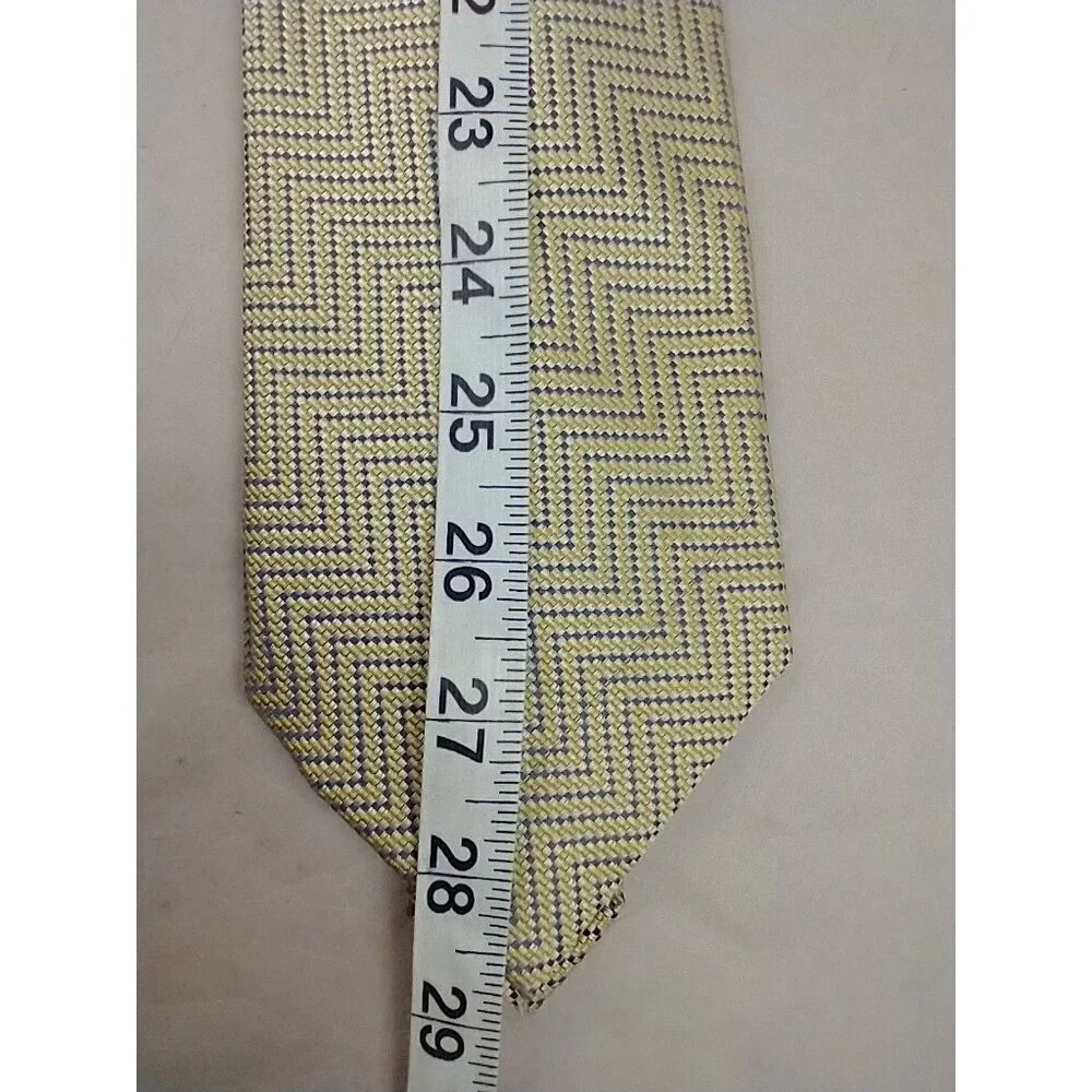 HENRY‎ JACOBSON Blue Yellow Textured Vintage 100% SILK TIE Jacquard